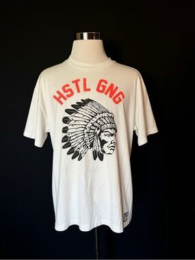 Hustle Gang White Tee with Black Label Print